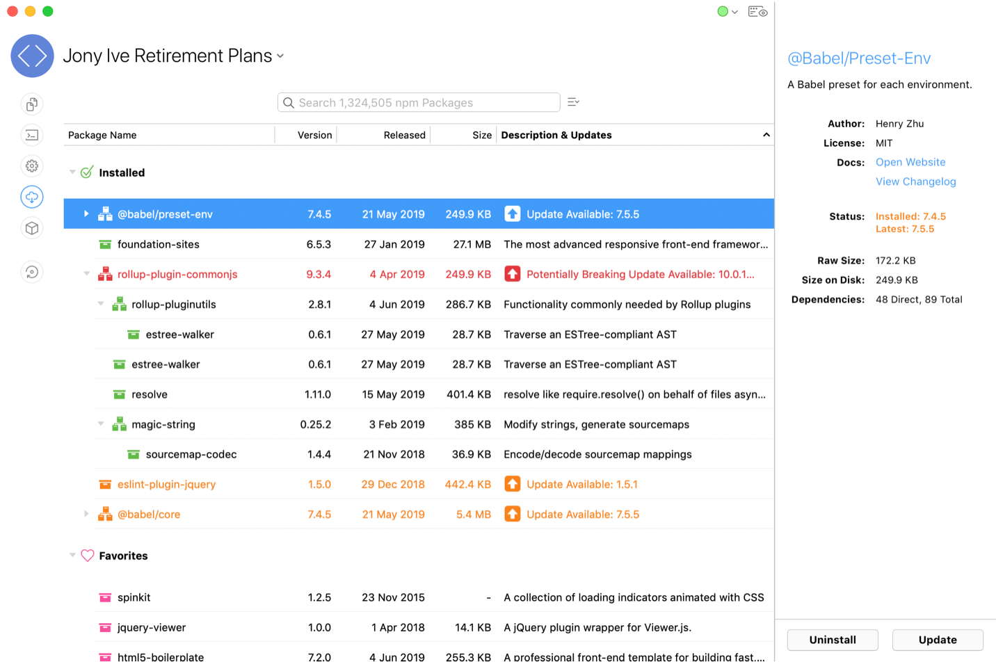 npm update package to specific version