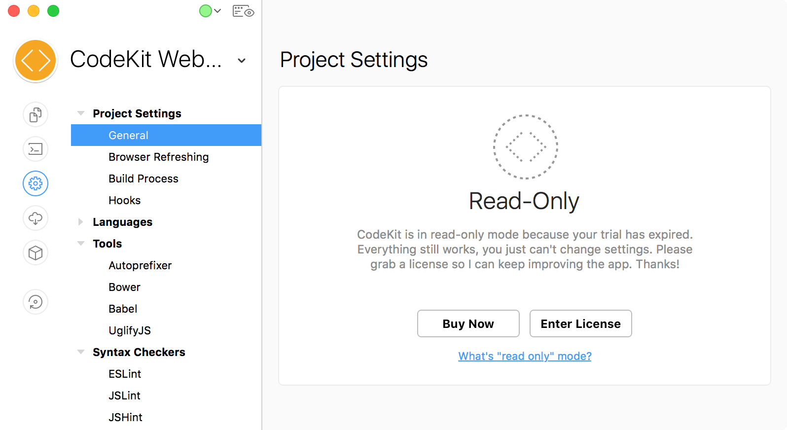 a screenshot of read-only mode in CodeKit