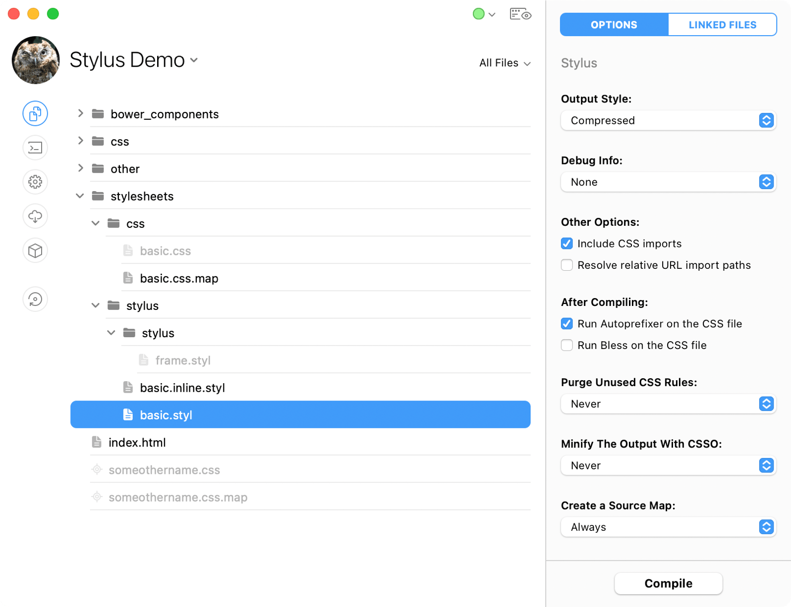 A screenshot of the stylus inspector in the codekit window