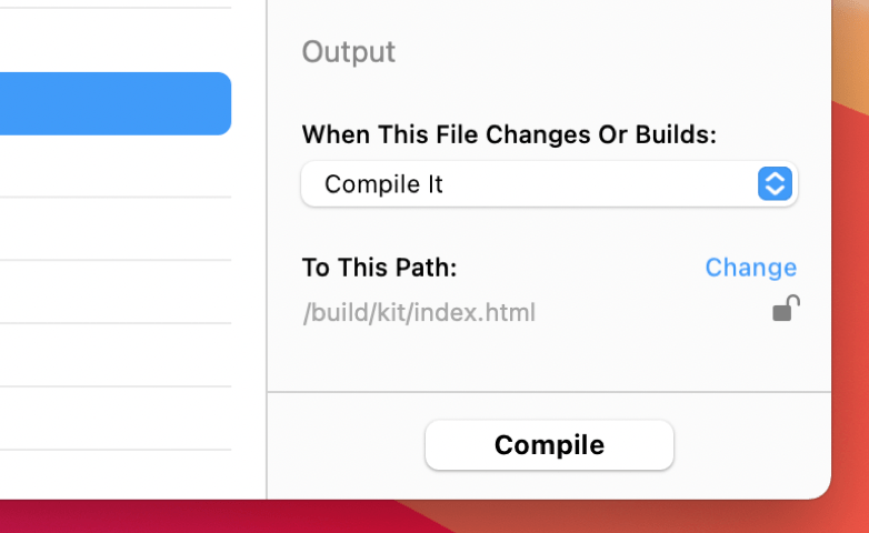 a screenshot of the output path section of the file inspector in the codekit window